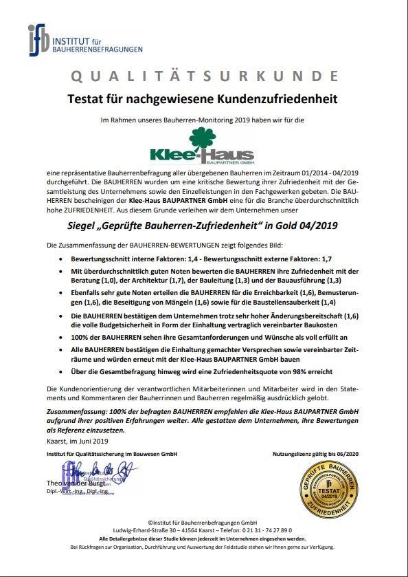Klee Haus | Referenzen - Qualitätsurkunde