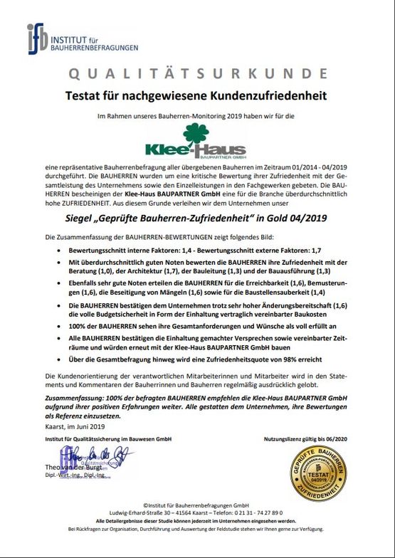 Klee Haus | Referenzen - Qualitätsurkunde
