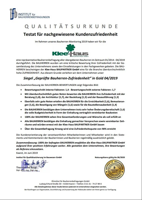Klee Haus | Referenzen - Qualitätsurkunde