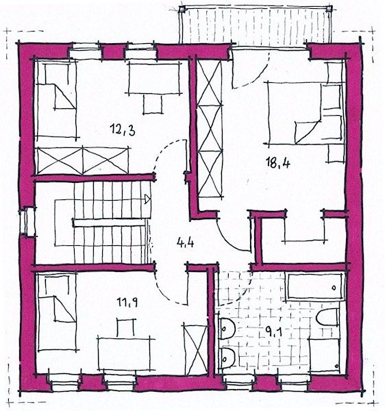 Klee Haus | Architektenentwürfe - Stadtvilla 121 Grundriss OG