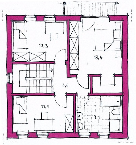 Klee Haus | Architektenentwürfe - Stadtvilla 121 Grundriss OG