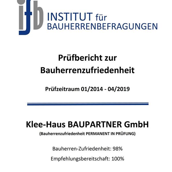 Klee Haus | Referenzen - Prüfbericht Bauherrenzufriedenheit
