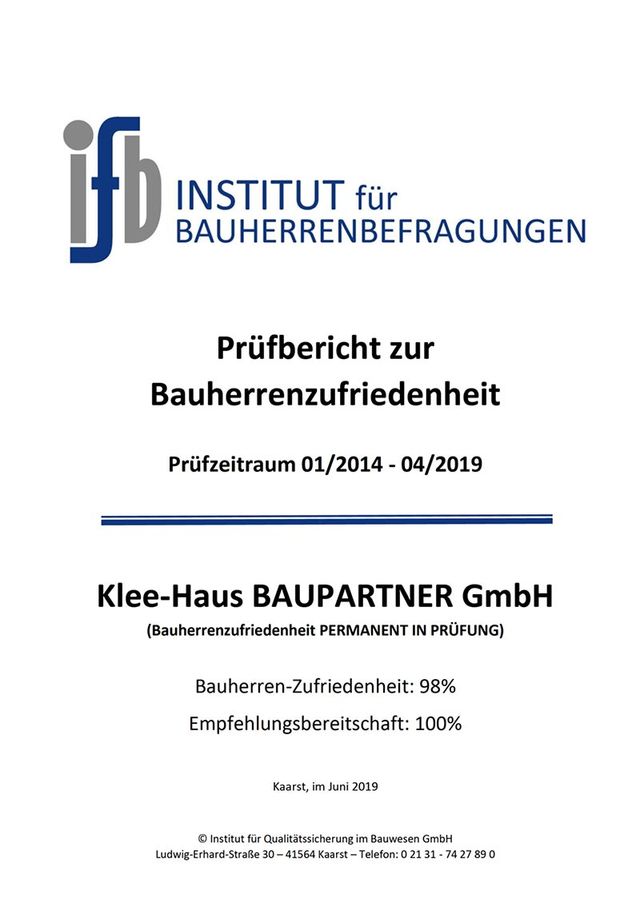 Klee Haus | Referenzen - Prüfbericht Bauherrenzufriedenheit