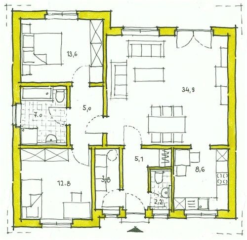 Klee Haus | Architektenentwürfe - Bungalow 93-1 Grundriss